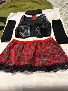 Red Plaid Schoolgirl Costume Set for women